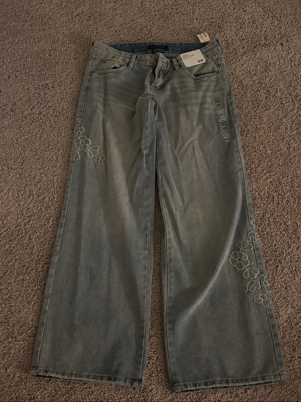Aeropostale Light Blue Floral Embroidered Wide-Leg Jeans